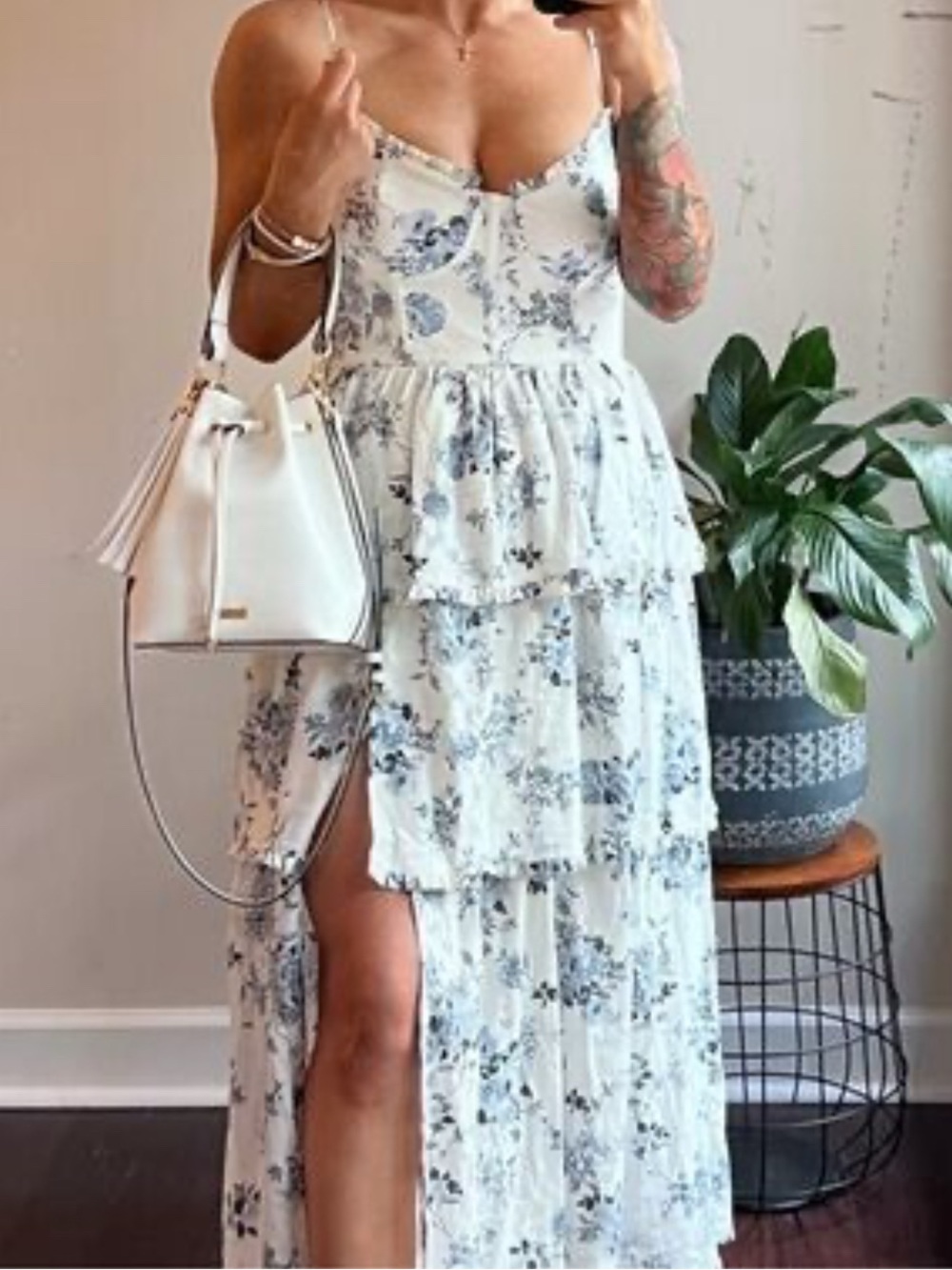 House of Harlow 1960 White and Blue Floral Tiered Maxi Dress - Picture 1 of 9